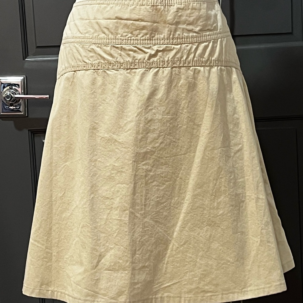 Khaki Cotton Twill A-Line Skirt